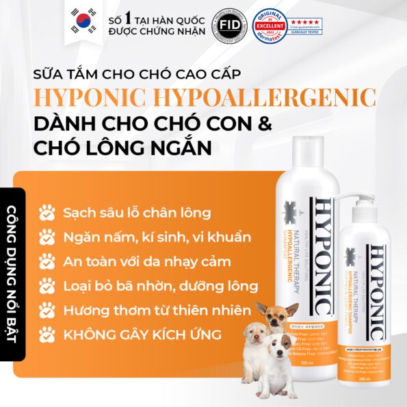 Sữa tắm cho chó cao cấp HYPONIC Hypoallergenic, dành cho chó con & chó lông ngắn