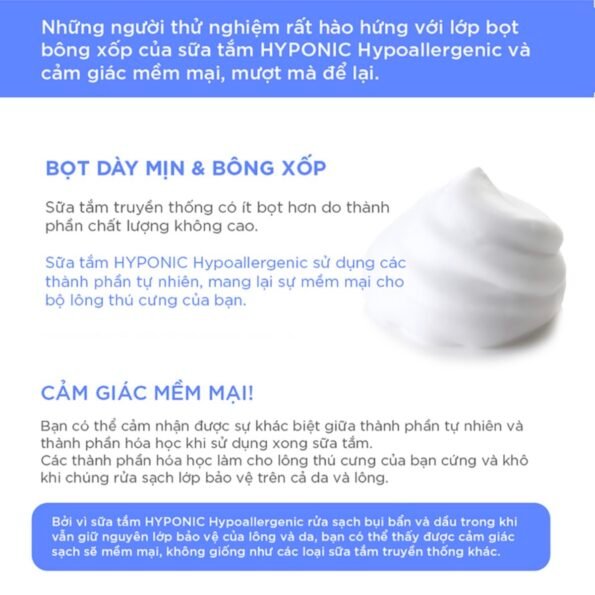 Sữa tắm cho chó cao cấp HYPONIC Hypoallergenic, làm dày & phồng lông