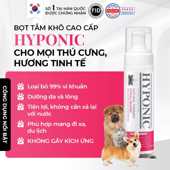 Bọt tắm khô cao cấp HYPONIC dành cho thú cưng, hương thơm tinh tế