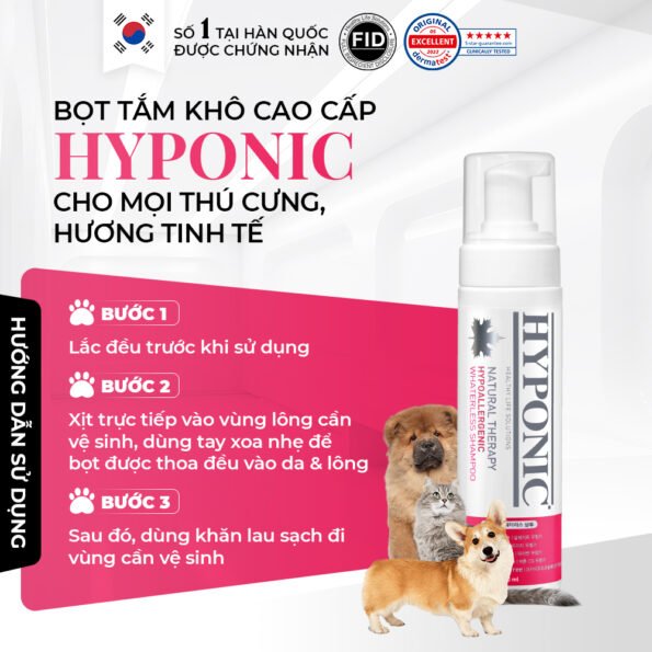 Bọt tắm khô cao cấp HYPONIC dành cho thú cưng, hương thơm tinh tế