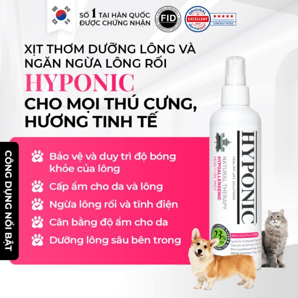 Xịt thơm dưỡng lông và ngăn ngừa lông rối HYPONIC dành cho thú cưng, hương tinh tế