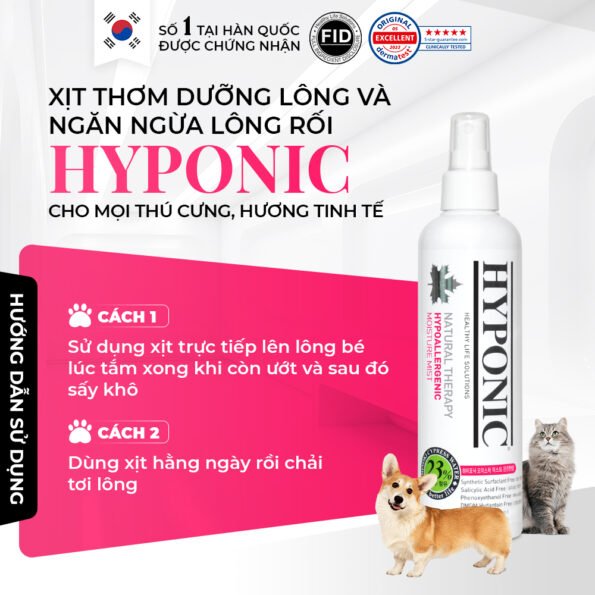 Xịt thơm dưỡng lông và ngăn ngừa lông rối HYPONIC dành cho thú cưng, hương tinh tế